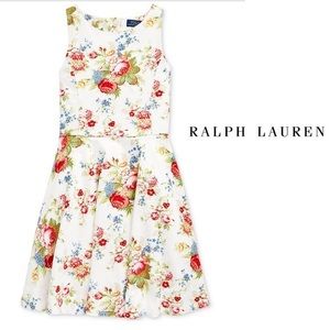 Cream Floral Oxford Fit & Flare Dress - Girls